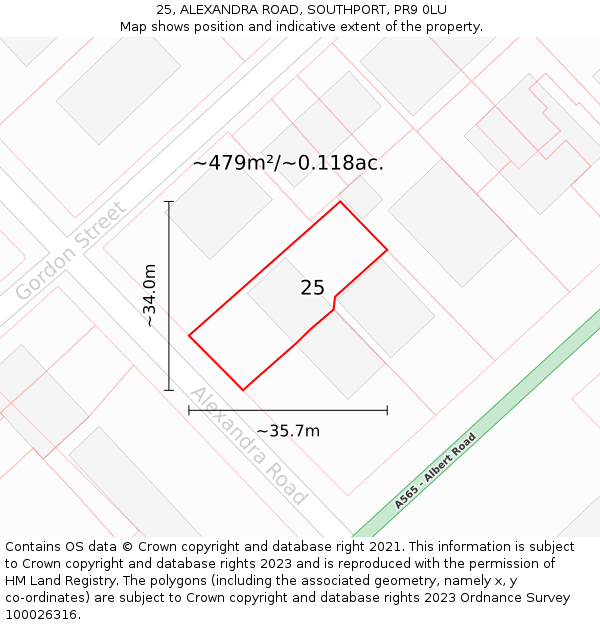 25, ALEXANDRA ROAD, SOUTHPORT, PR9 0LU: Plot and title map