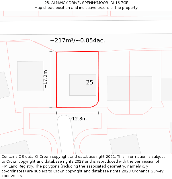 25, ALNWICK DRIVE, SPENNYMOOR, DL16 7GE: Plot and title map