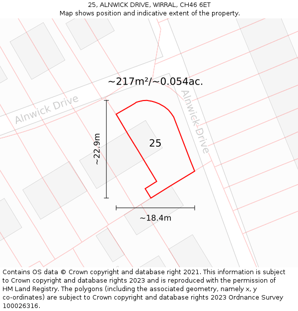 25, ALNWICK DRIVE, WIRRAL, CH46 6ET: Plot and title map