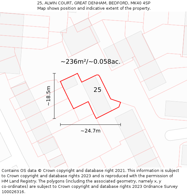 25, ALWIN COURT, GREAT DENHAM, BEDFORD, MK40 4SP: Plot and title map