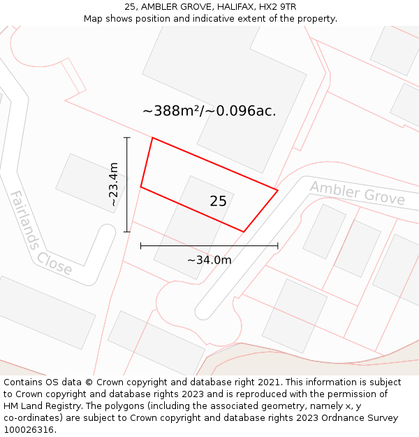 25, AMBLER GROVE, HALIFAX, HX2 9TR: Plot and title map