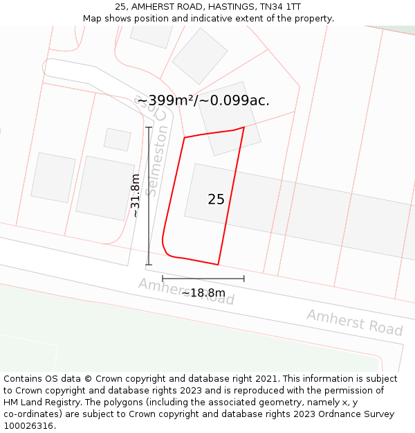 25, AMHERST ROAD, HASTINGS, TN34 1TT: Plot and title map