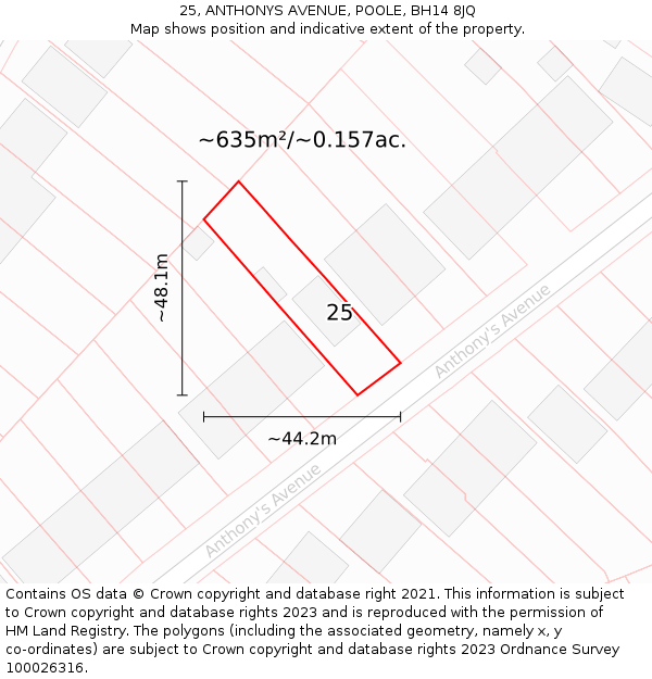 25, ANTHONYS AVENUE, POOLE, BH14 8JQ: Plot and title map