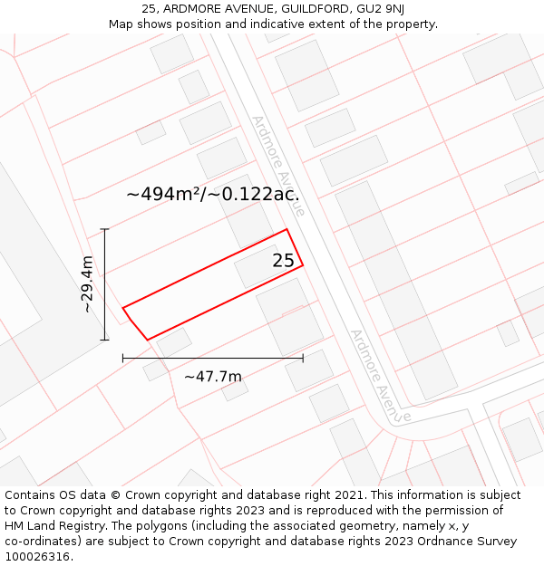 25, ARDMORE AVENUE, GUILDFORD, GU2 9NJ: Plot and title map