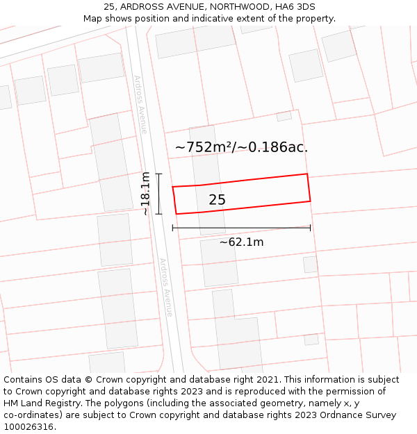 25, ARDROSS AVENUE, NORTHWOOD, HA6 3DS: Plot and title map