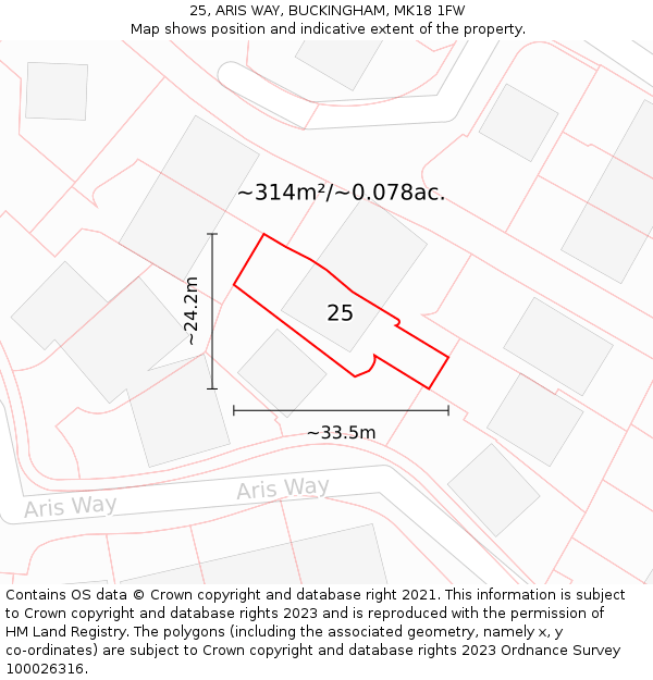 25, ARIS WAY, BUCKINGHAM, MK18 1FW: Plot and title map