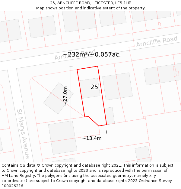 25, ARNCLIFFE ROAD, LEICESTER, LE5 1HB: Plot and title map