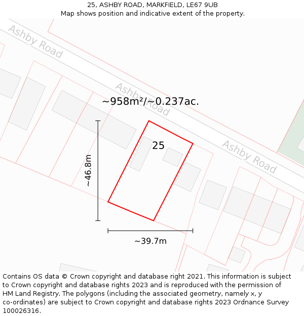 25, ASHBY ROAD, MARKFIELD, LE67 9UB: Plot and title map