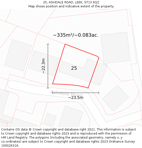 25, ASHDALE ROAD, LEEK, ST13 6QZ: Plot and title map