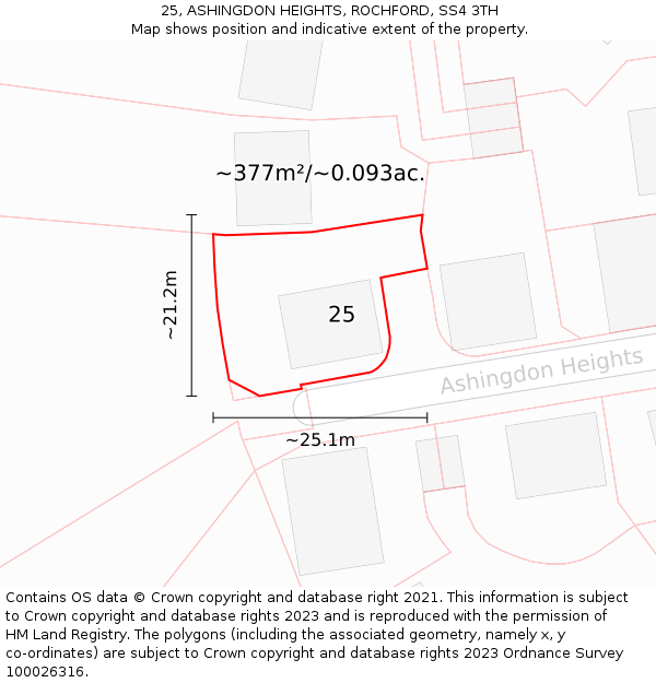 25, ASHINGDON HEIGHTS, ROCHFORD, SS4 3TH: Plot and title map