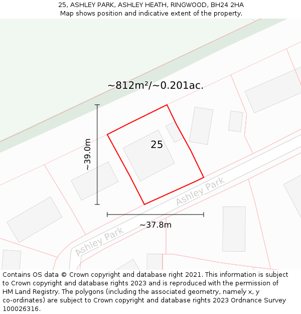 25, ASHLEY PARK, ASHLEY HEATH, RINGWOOD, BH24 2HA: Plot and title map