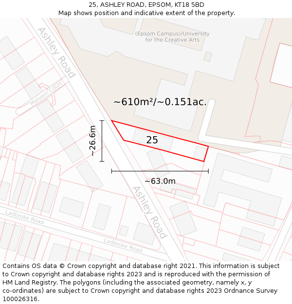 25, ASHLEY ROAD, EPSOM, KT18 5BD: Plot and title map