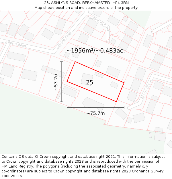 25, ASHLYNS ROAD, BERKHAMSTED, HP4 3BN: Plot and title map