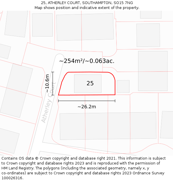 25, ATHERLEY COURT, SOUTHAMPTON, SO15 7NG: Plot and title map