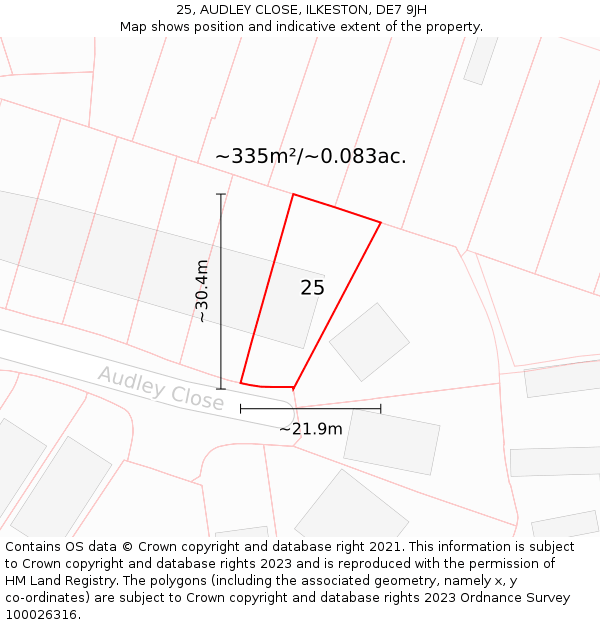 25, AUDLEY CLOSE, ILKESTON, DE7 9JH: Plot and title map