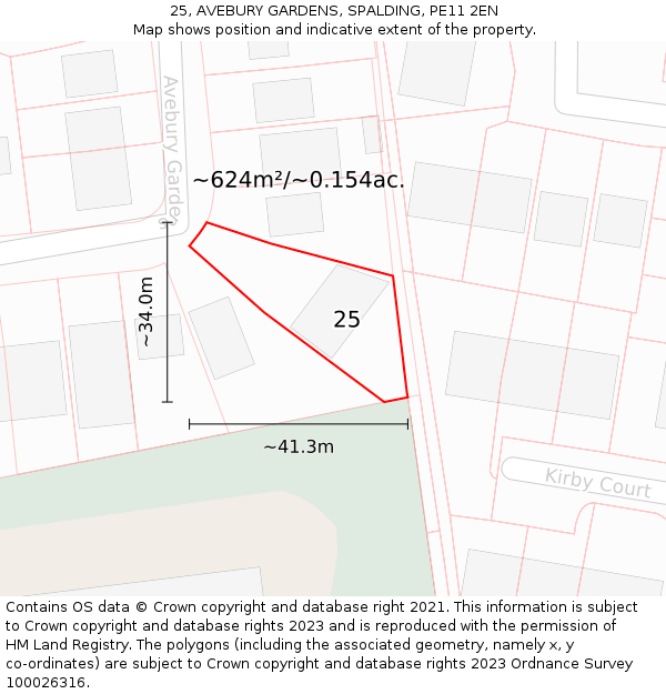 25, AVEBURY GARDENS, SPALDING, PE11 2EN: Plot and title map