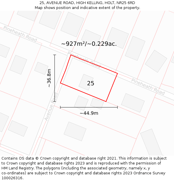 25, AVENUE ROAD, HIGH KELLING, HOLT, NR25 6RD: Plot and title map