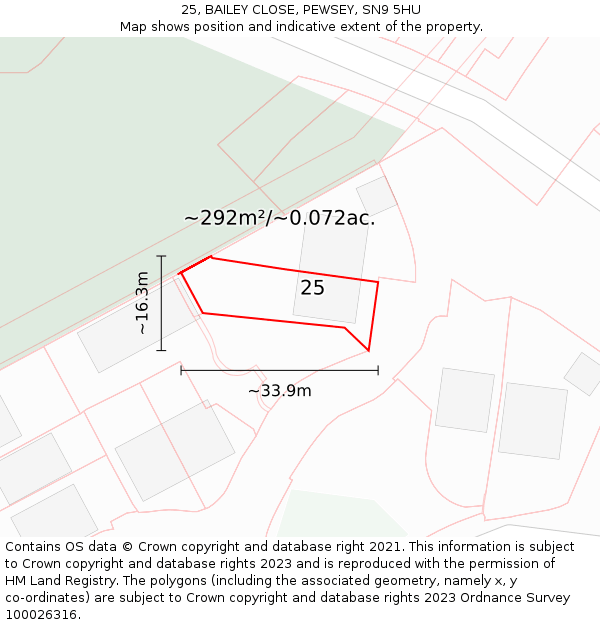 25, BAILEY CLOSE, PEWSEY, SN9 5HU: Plot and title map