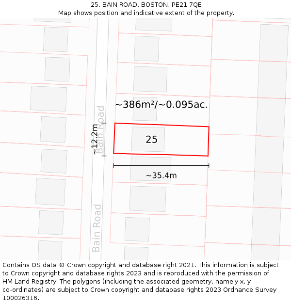 25, BAIN ROAD, BOSTON, PE21 7QE: Plot and title map