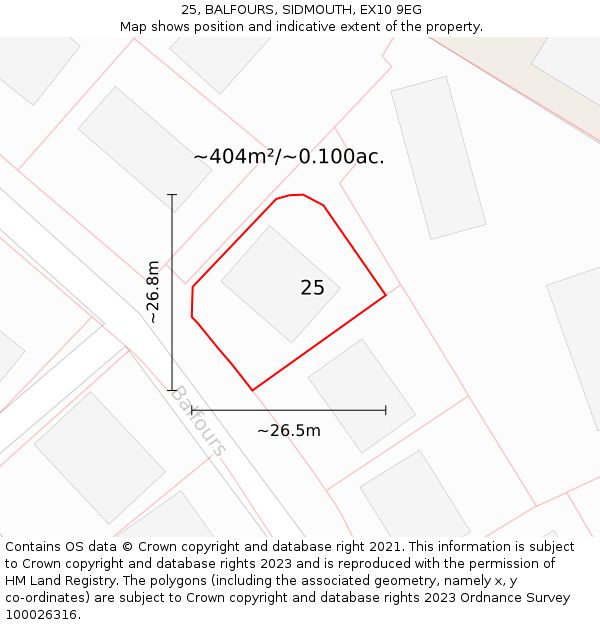 25, BALFOURS, SIDMOUTH, EX10 9EG: Plot and title map