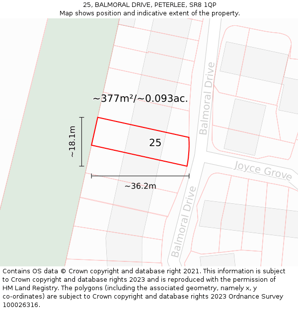 25, BALMORAL DRIVE, PETERLEE, SR8 1QP: Plot and title map