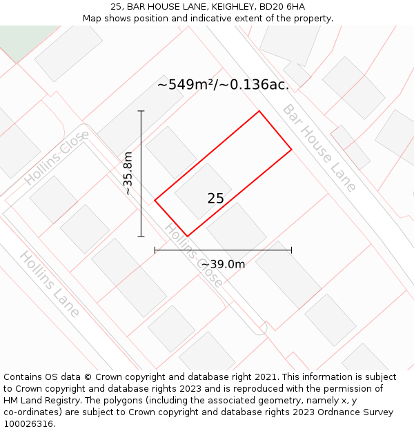 25, BAR HOUSE LANE, KEIGHLEY, BD20 6HA: Plot and title map