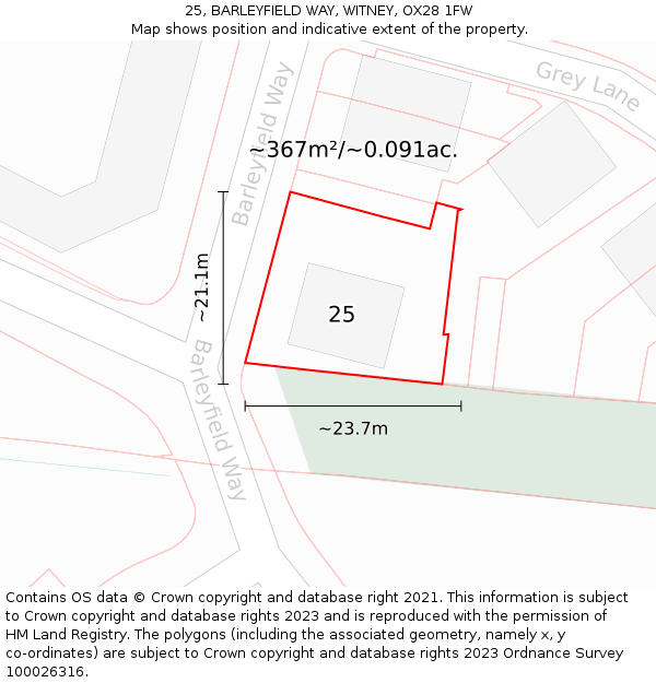 25, BARLEYFIELD WAY, WITNEY, OX28 1FW: Plot and title map