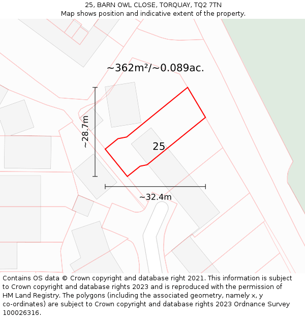 25, BARN OWL CLOSE, TORQUAY, TQ2 7TN: Plot and title map