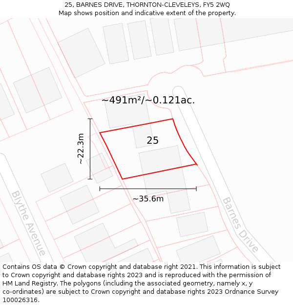 25, BARNES DRIVE, THORNTON-CLEVELEYS, FY5 2WQ: Plot and title map