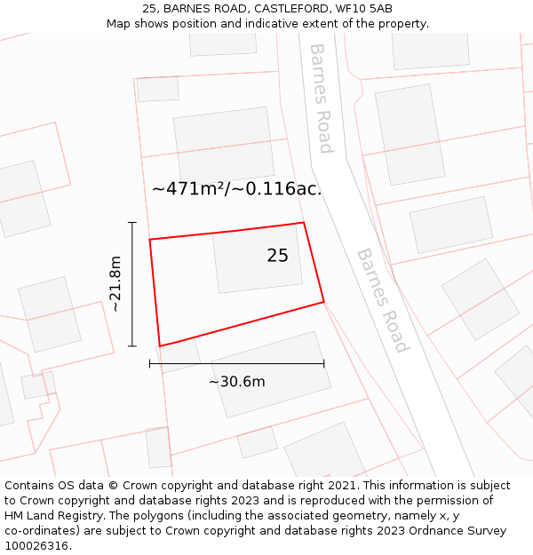 25, BARNES ROAD, CASTLEFORD, WF10 5AB: Plot and title map