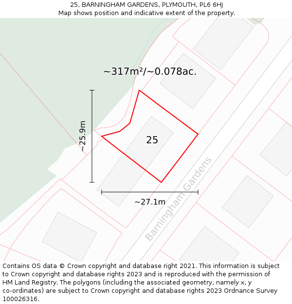 25, BARNINGHAM GARDENS, PLYMOUTH, PL6 6HJ: Plot and title map