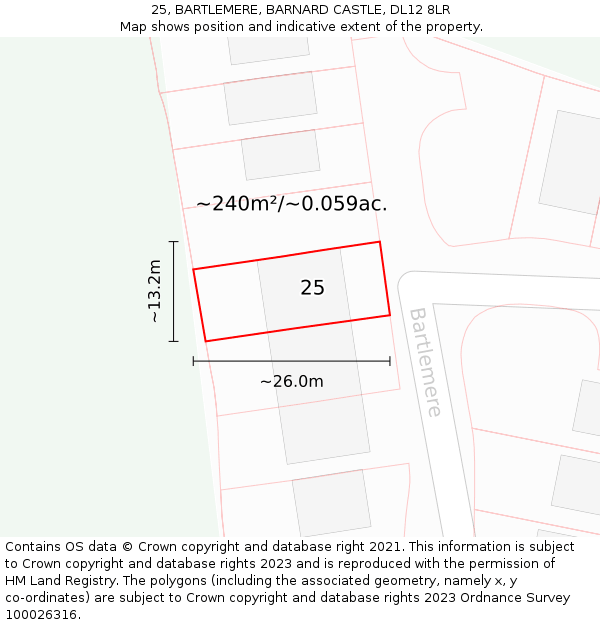 25, BARTLEMERE, BARNARD CASTLE, DL12 8LR: Plot and title map