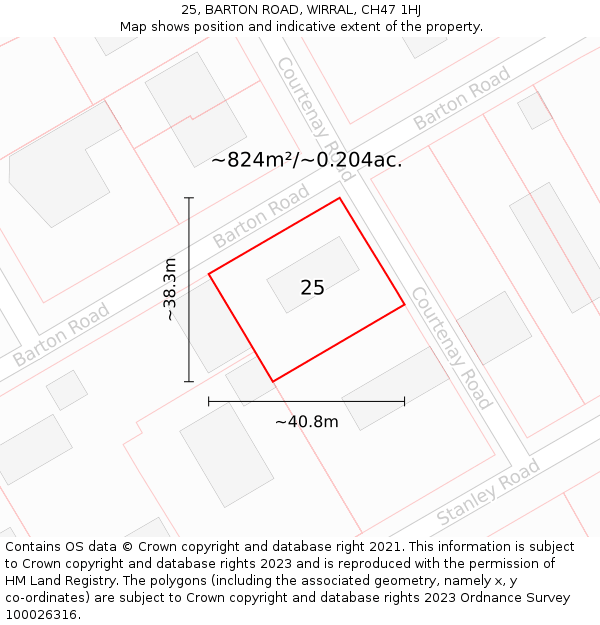 25, BARTON ROAD, WIRRAL, CH47 1HJ: Plot and title map