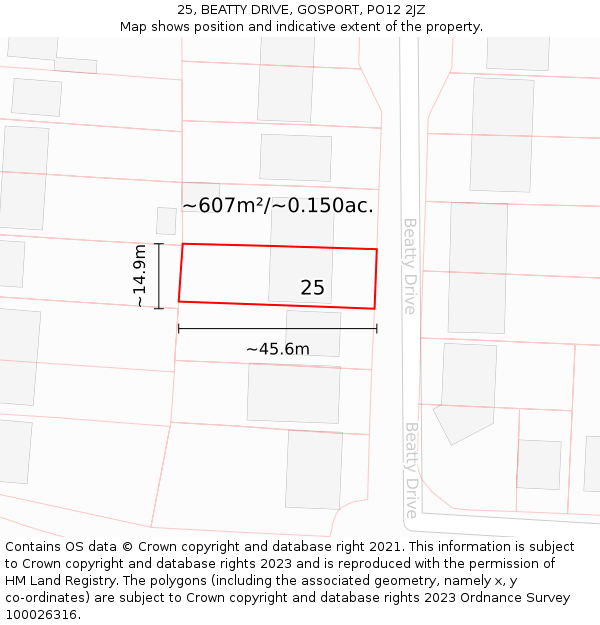 25, BEATTY DRIVE, GOSPORT, PO12 2JZ: Plot and title map