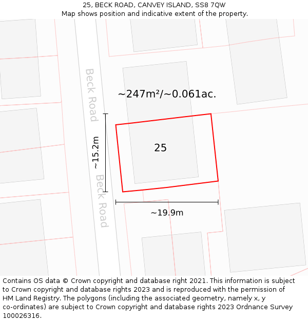 25, BECK ROAD, CANVEY ISLAND, SS8 7QW: Plot and title map