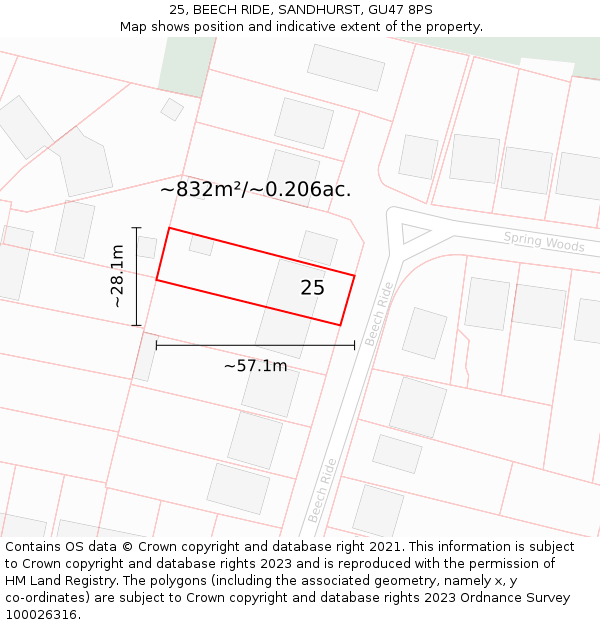 25, BEECH RIDE, SANDHURST, GU47 8PS: Plot and title map