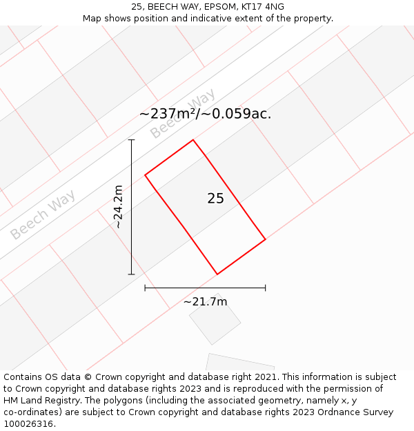 25, BEECH WAY, EPSOM, KT17 4NG: Plot and title map