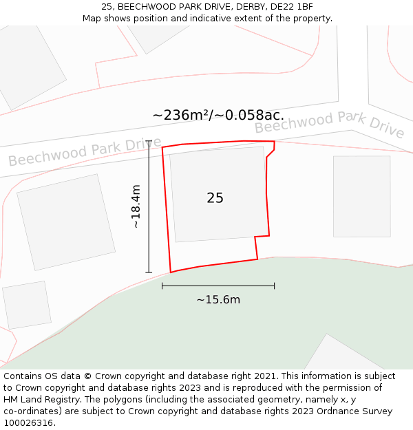 25, BEECHWOOD PARK DRIVE, DERBY, DE22 1BF: Plot and title map