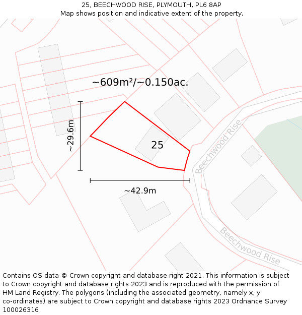 25, BEECHWOOD RISE, PLYMOUTH, PL6 8AP: Plot and title map