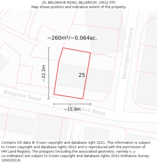 25, BELGRAVE ROAD, BILLERICAY, CM12 0TX: Plot and title map