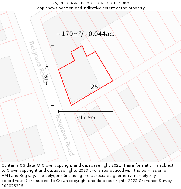 25, BELGRAVE ROAD, DOVER, CT17 9RA: Plot and title map