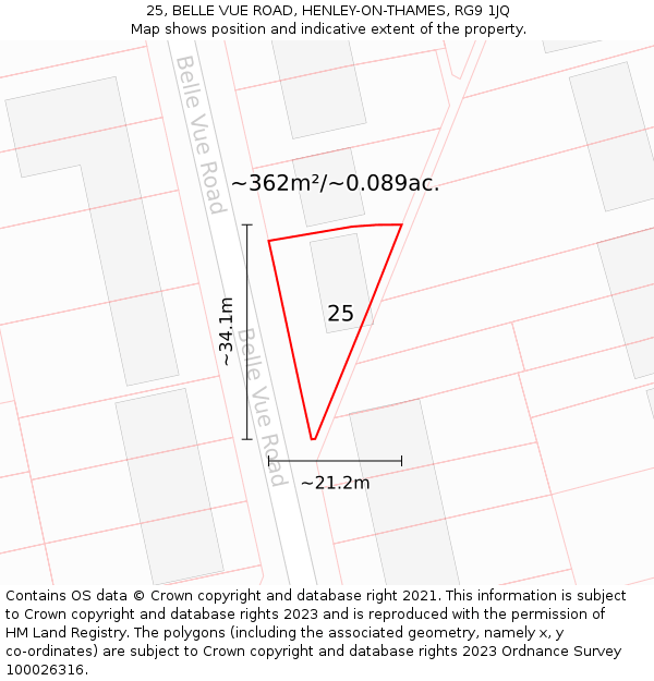 25, BELLE VUE ROAD, HENLEY-ON-THAMES, RG9 1JQ: Plot and title map