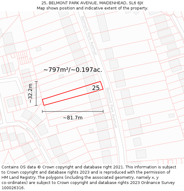 25, BELMONT PARK AVENUE, MAIDENHEAD, SL6 6JX: Plot and title map