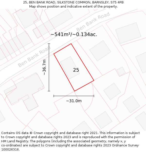 25, BEN BANK ROAD, SILKSTONE COMMON, BARNSLEY, S75 4PB: Plot and title map