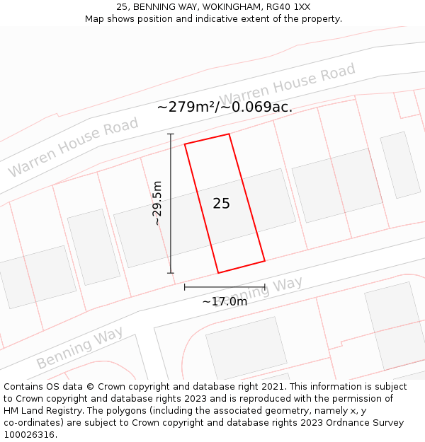 25, BENNING WAY, WOKINGHAM, RG40 1XX: Plot and title map