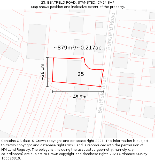 25, BENTFIELD ROAD, STANSTED, CM24 8HP: Plot and title map