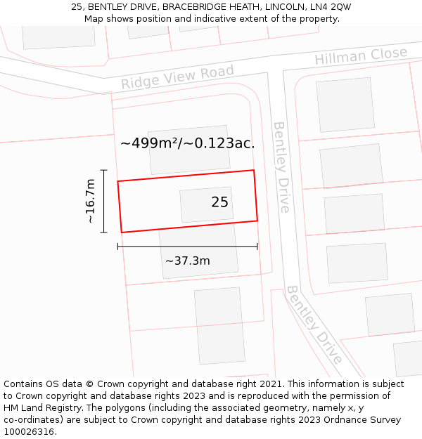 25, BENTLEY DRIVE, BRACEBRIDGE HEATH, LINCOLN, LN4 2QW: Plot and title map