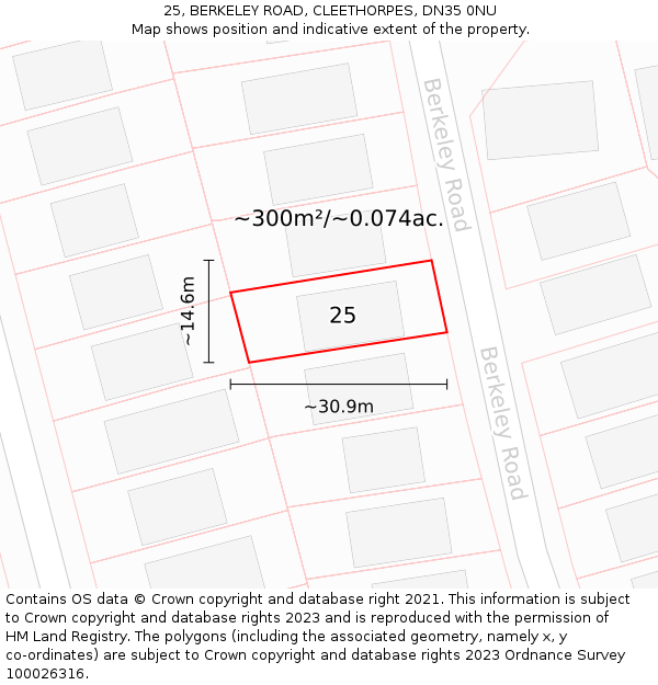 25, BERKELEY ROAD, CLEETHORPES, DN35 0NU: Plot and title map