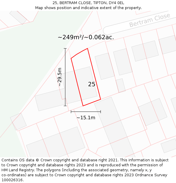 25, BERTRAM CLOSE, TIPTON, DY4 0EL: Plot and title map