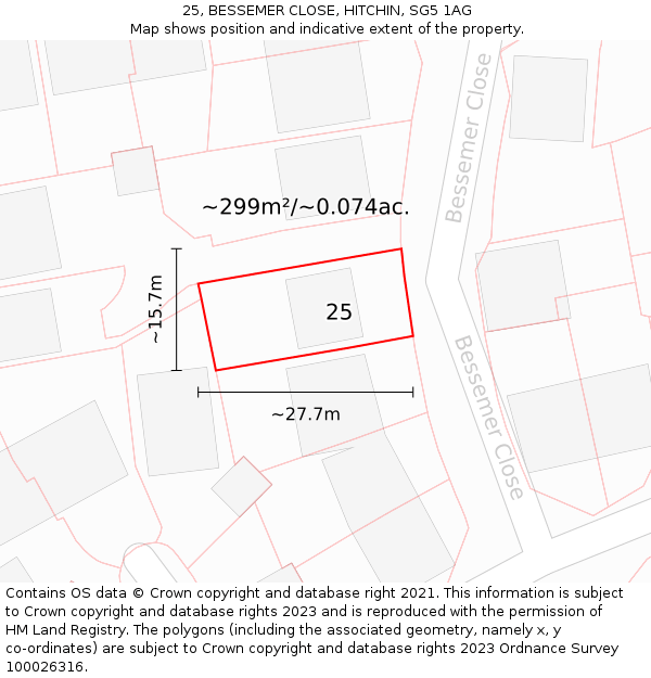 25, BESSEMER CLOSE, HITCHIN, SG5 1AG: Plot and title map